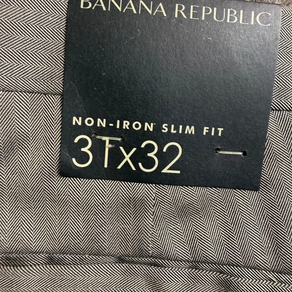 Banana Republic Dress Pants Men 31x32 Grey Herringbone Non-Iron Slim Fit Trouser
